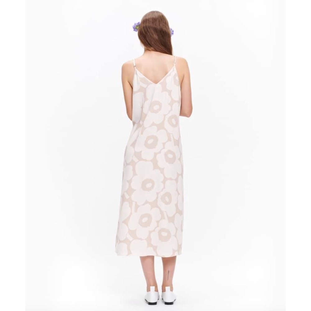 Marimekko Utelias Unikko Floral Maxi Slip Dress Beige Cream Size S - Picture 2 of 8